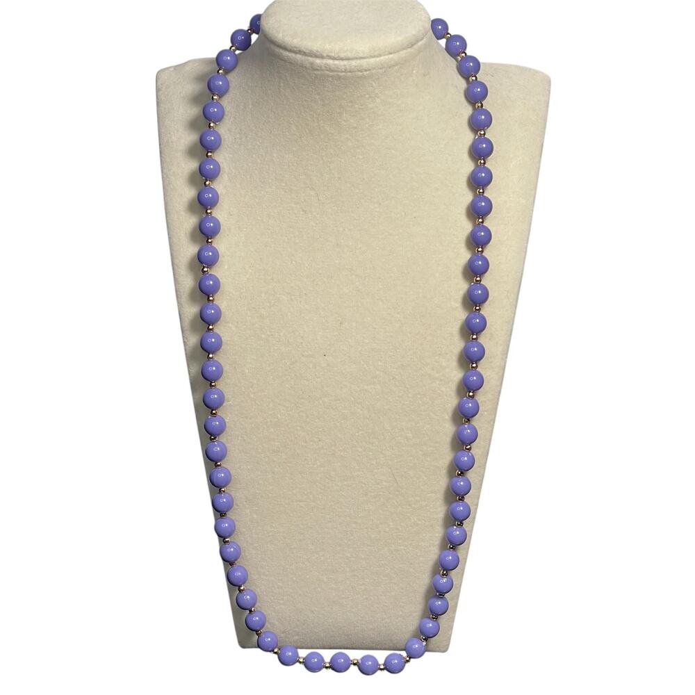 Vintage Lilac Purple Acrylic Beaded Necklace Gold Tone Spacers 22"
